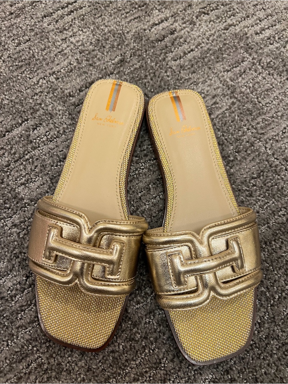 Sam Edelman Irina Amber Gold Metallic Flat Slide Sandals Size 6